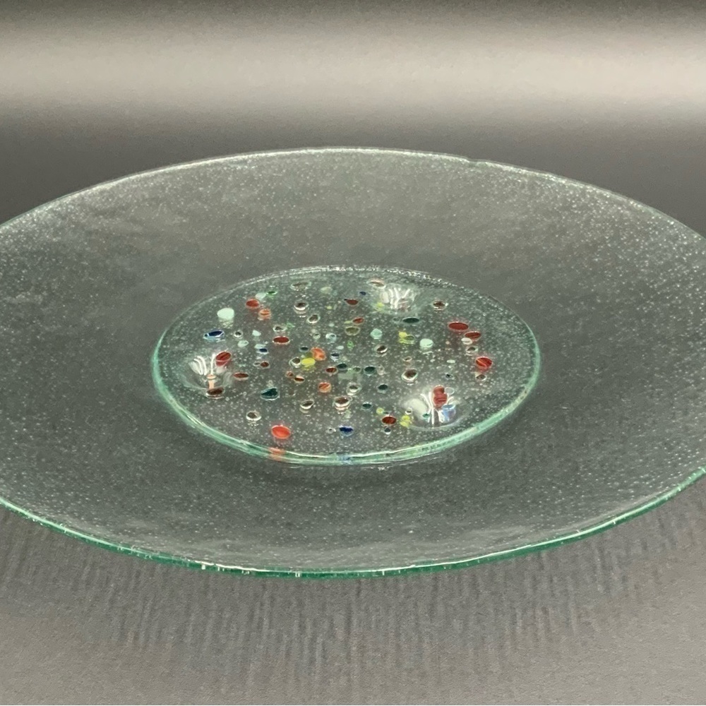 Handmade Footed Fused & Bubble Glass Platter/Wall Hanging “Sand Pebbles” - Picture 4 of 9